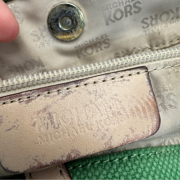 Michael Kors Green Canvas Tote Bag with Leather Straps - Picture 9 of 11